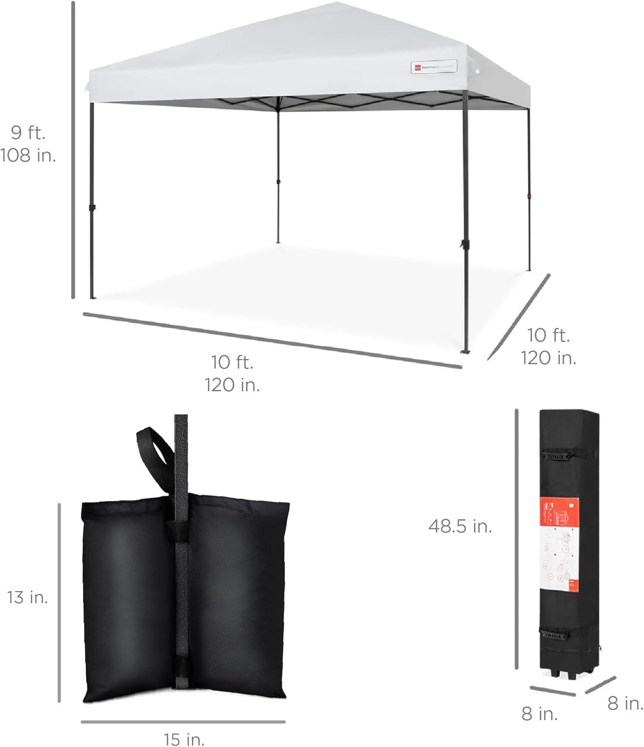 Best Choice Products 10x10ft Easy Setup Pop Up Canopy w/ 1-Button Setup, Wheeled Case, 4 Weight Bags