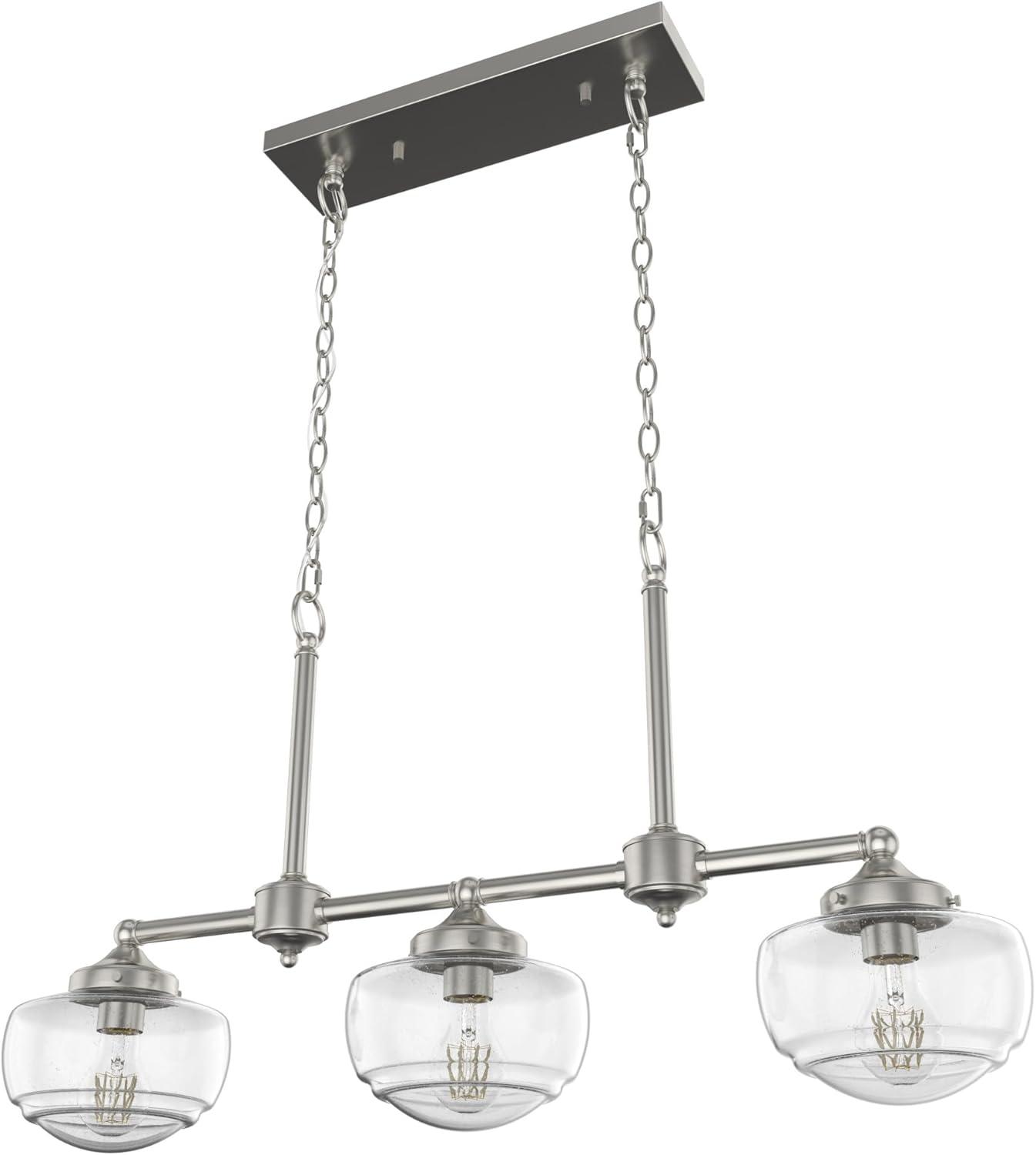 Saddle Creek Brushed Nickel 3-Light Schoolhouse Linear Chandelier