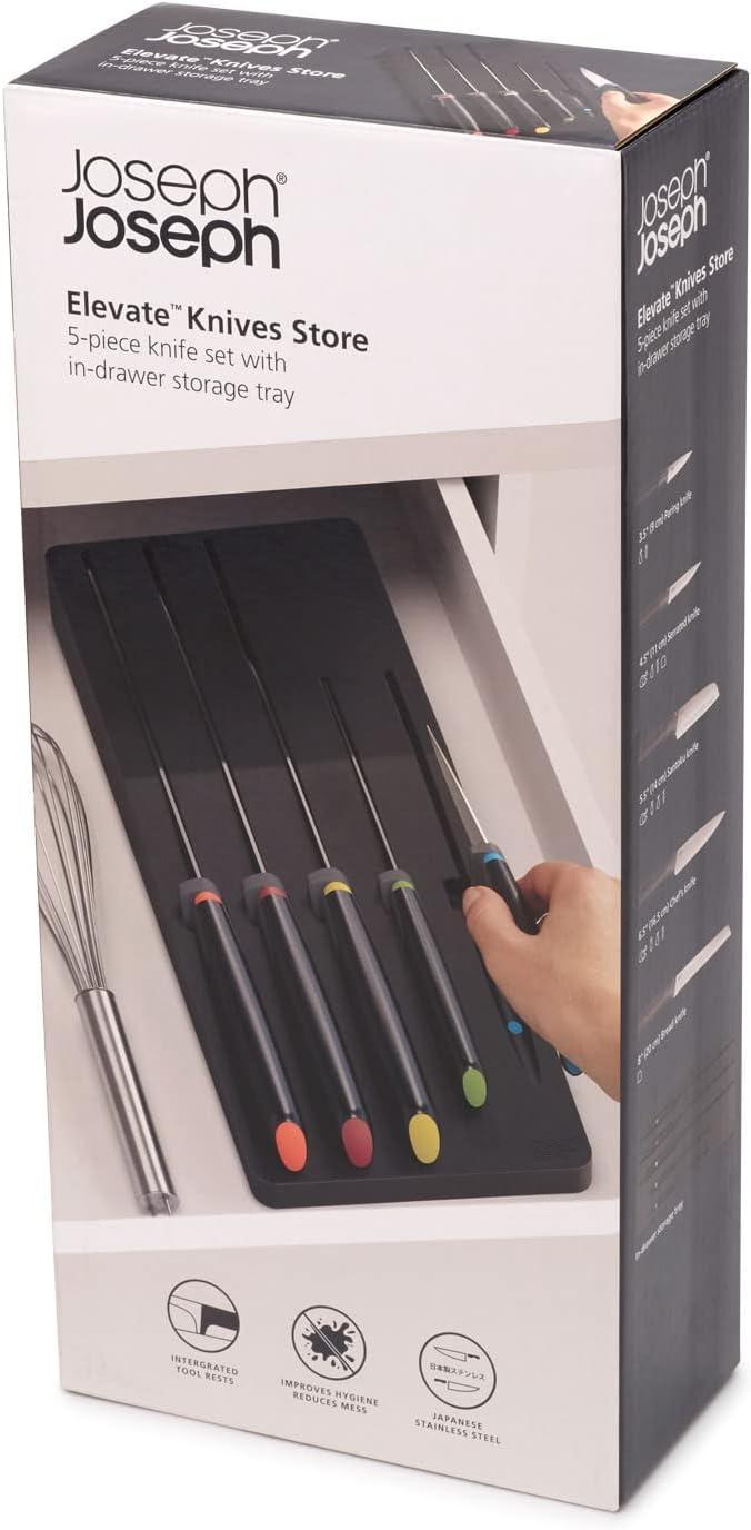 Joseph Joseph Elevate Knives Store 5pc Knife Set: Stainless Steel Kitchen Cutlery, Forged Blades, Hand Wash, Multicolor
