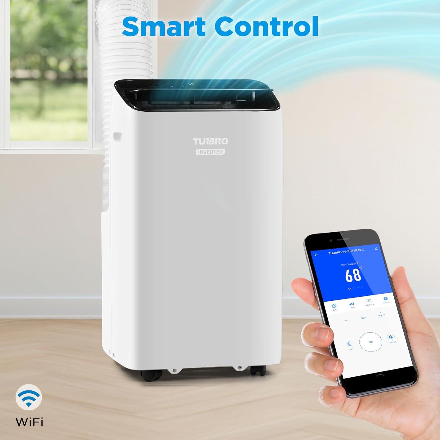 TURBRO Turbro Greenland 14,000 Btu Inverter Portable Air Conditioner, High Efficiency, Quiet Operation, Cools Up To 600 Sq. Ft., Dehumidifier & Fan, With Remote, Wifi, And Alexa/google Assistant