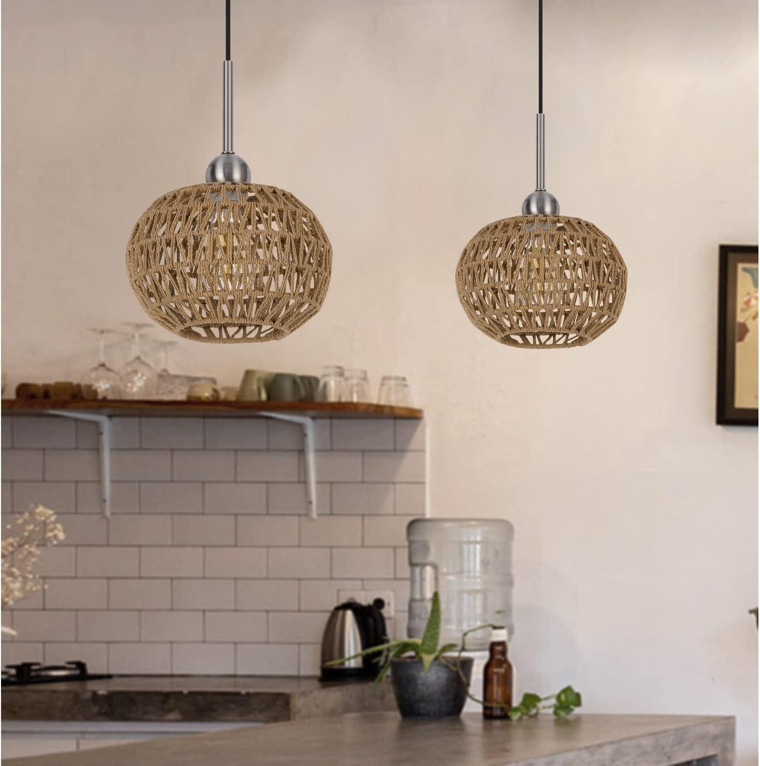 Brushed Steel and Rope LED Pendant Light Fixture