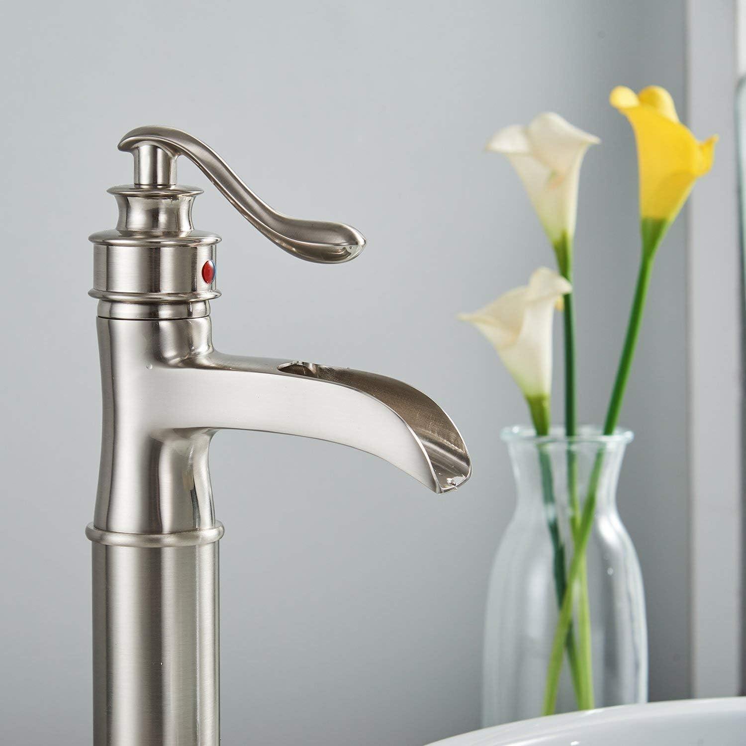 Brushed Nickel Single Handle Waterfall Vessel Sink Faucet