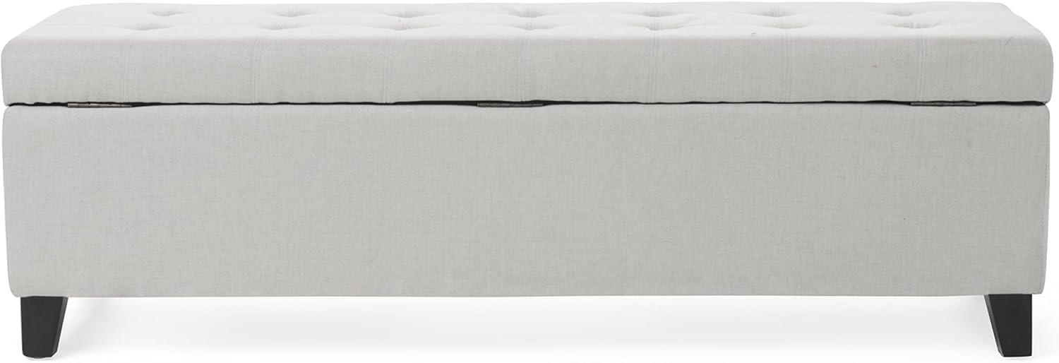 Light Grey Smooth Fabric Tufted Storage Ottoman Bench