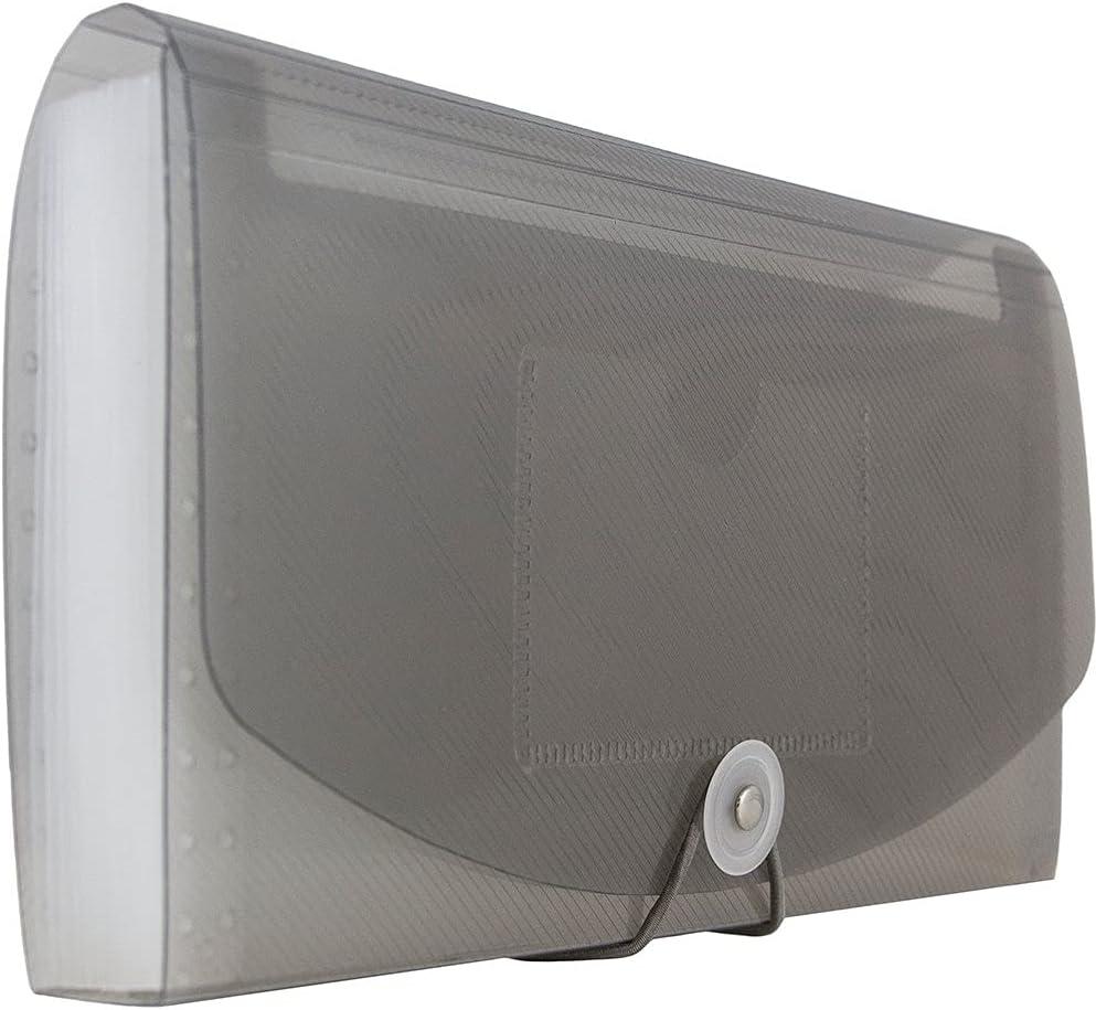JAM Paper Accordion Folders, 13 Pocket Plastic Expanding File, 5 x 10 1/2, Smoke Grey