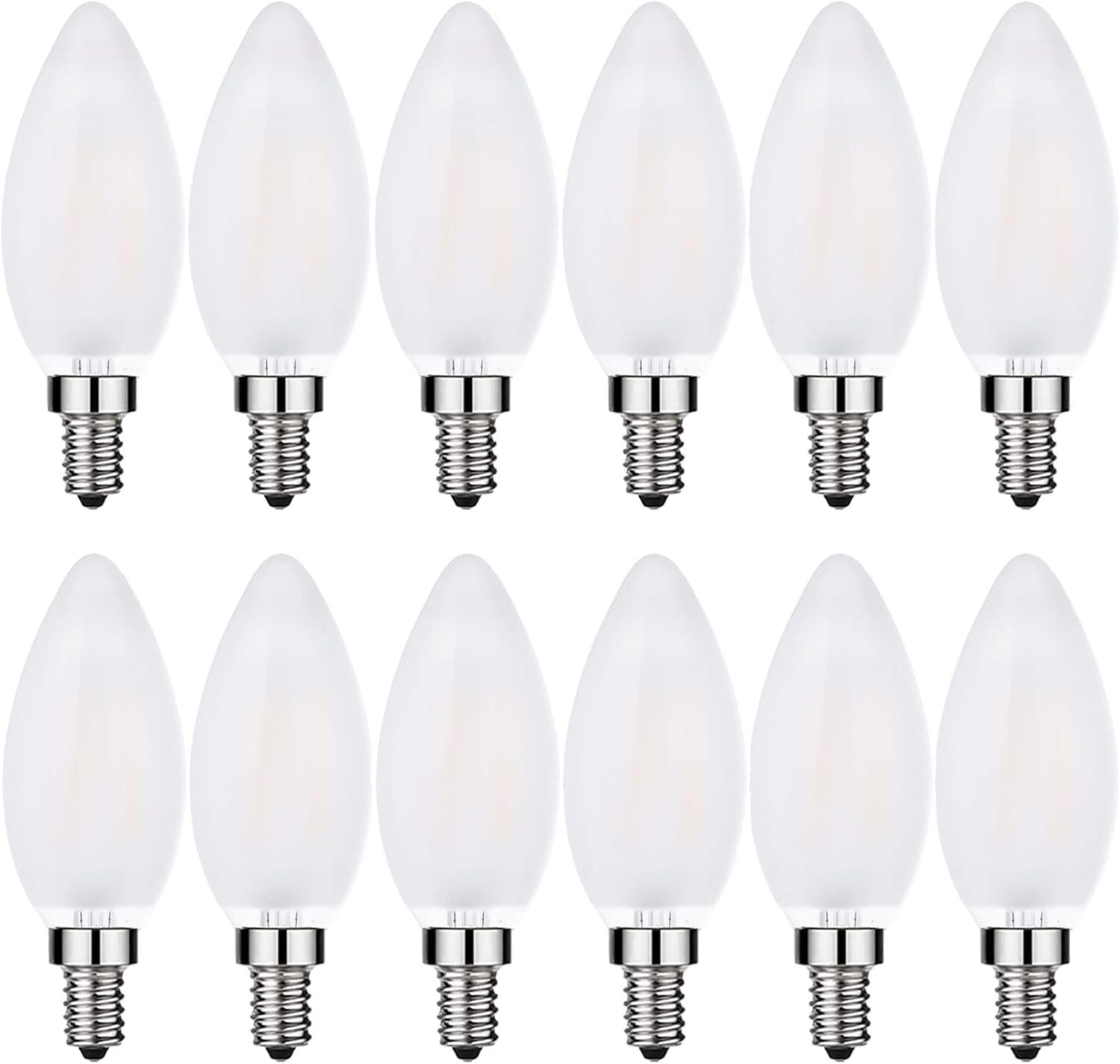 Frosted LED Candelabra Bulbs E12 LED Bulbs 25watt Equivalent, 2W Dimmable B11 Vintage Chandelier Light Bulbs Warm White 2700K Frosted Glass Decorative Candle Bulb, 12 Pack