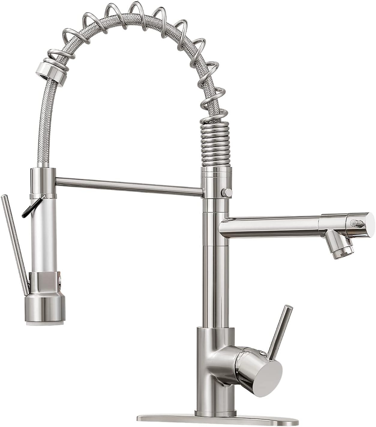 Brushed Nickel Stainless Steel Pull Down Kitchen Faucet with Sprayer