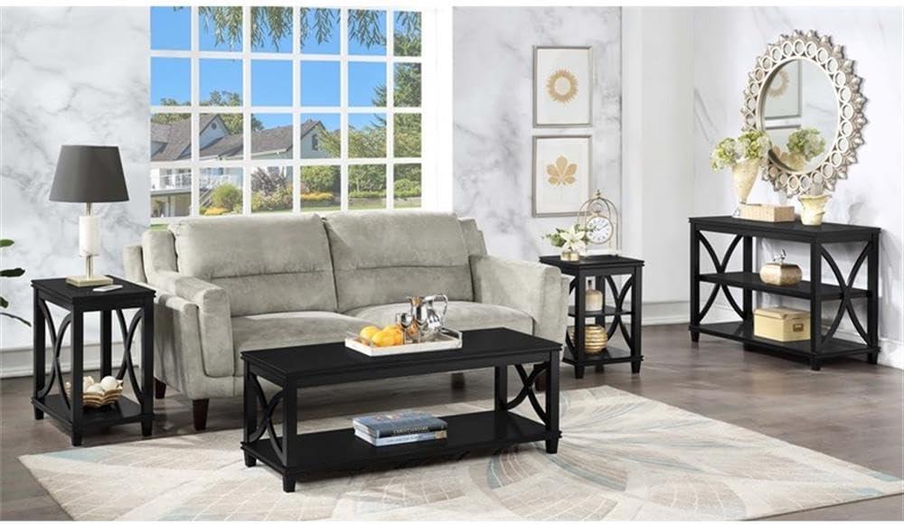 Elegant Florence Black Oak Veneer End Table with Shelves