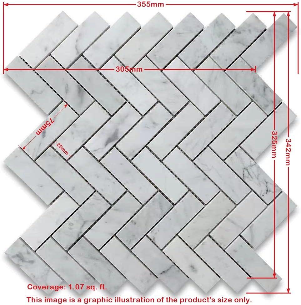 Stone Center Online Nero Marquina Black Marble 1x3 Herringbone Mosaic Tile Honed Kitchen Bath Wall Floor Backsplash Shower (1 Sheet)