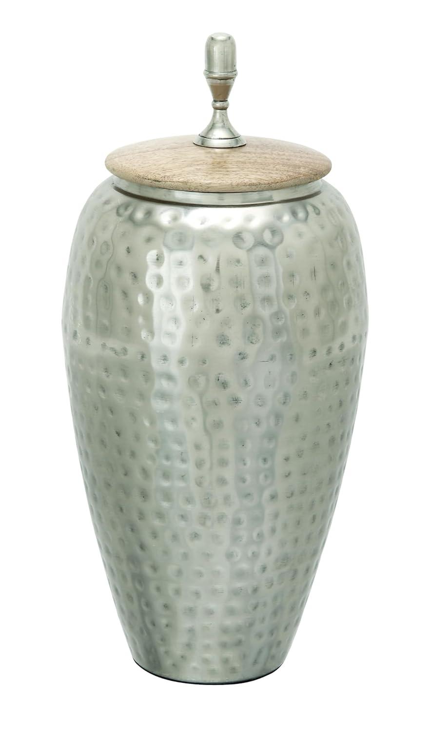 World Menagerie Lee Metal Hammered Silver Decorative Jars with Wood Lid