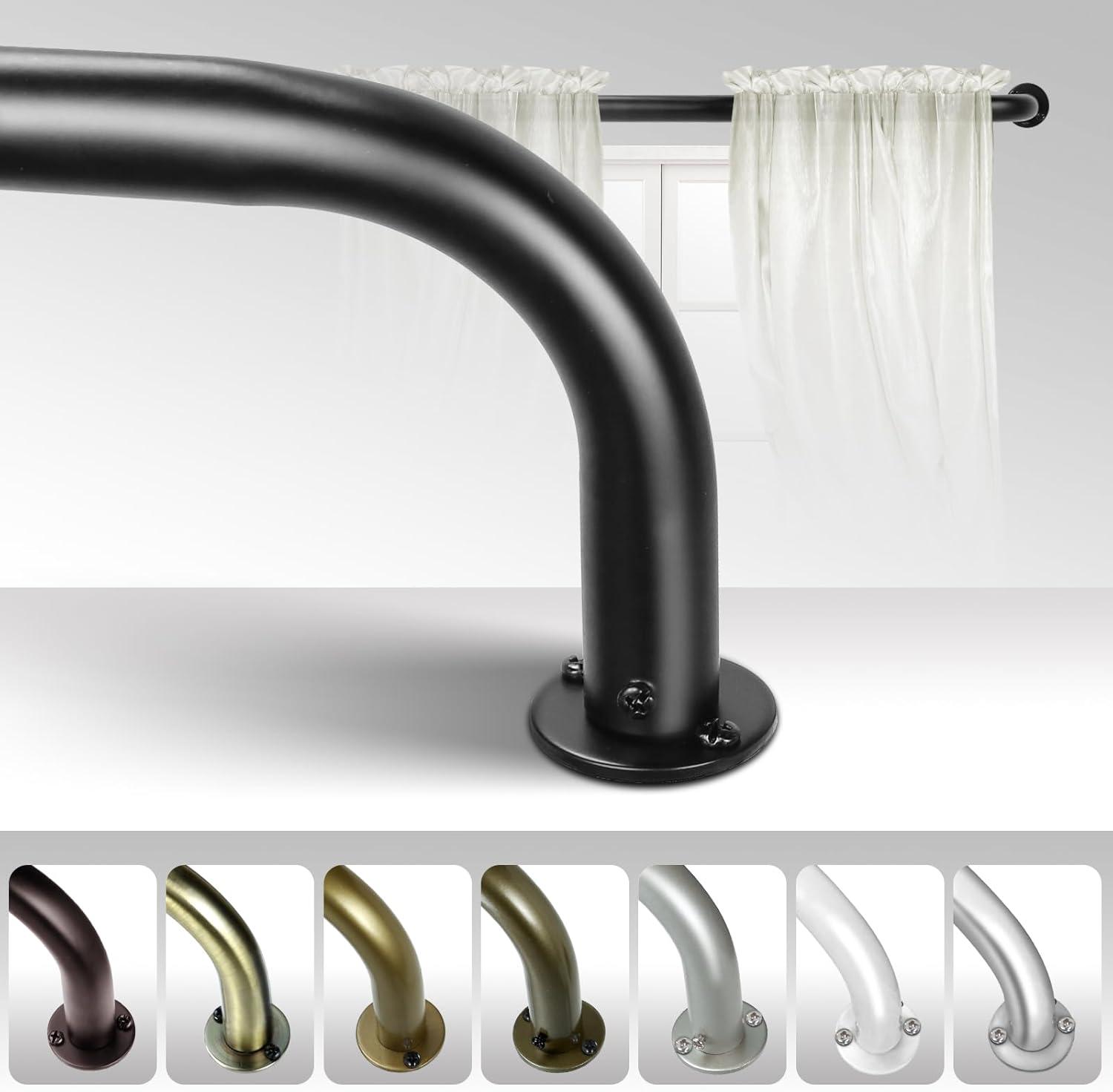 Energy-saving Wraparound Adjustable French Blackout Curtain Rod Set Matte Black 28"-48" Black Finish