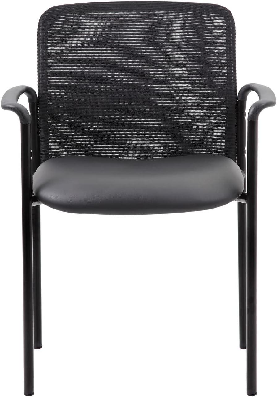 Modern Black Mesh & Vinyl Stackable Guest Chair with Metal Glides