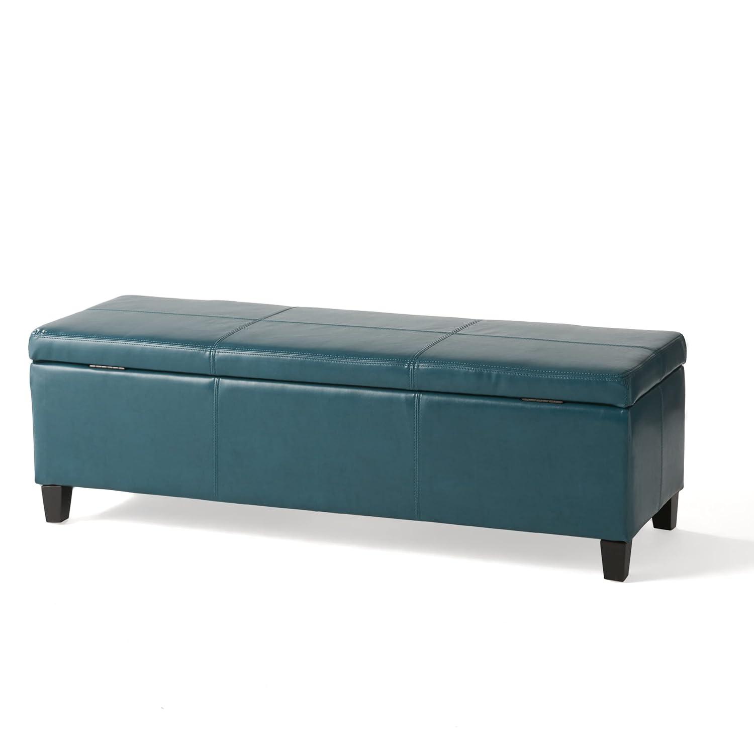 Lucinda Faux Leather Storage Ottoman Bench Teal - Christopher Knight Home: Solid Wood, Rectangular, Padded