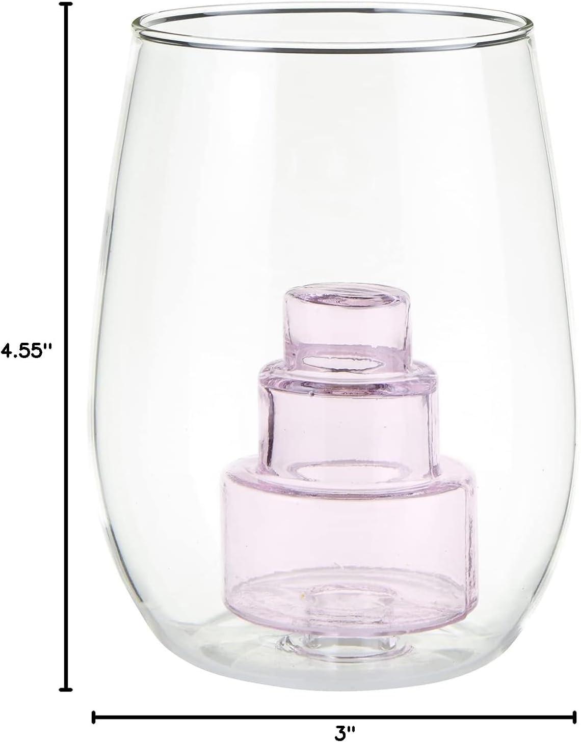 Slant Collections 3D Wine Glass Stemless Wine Glass With Figurine, 16-Ounces, Cake