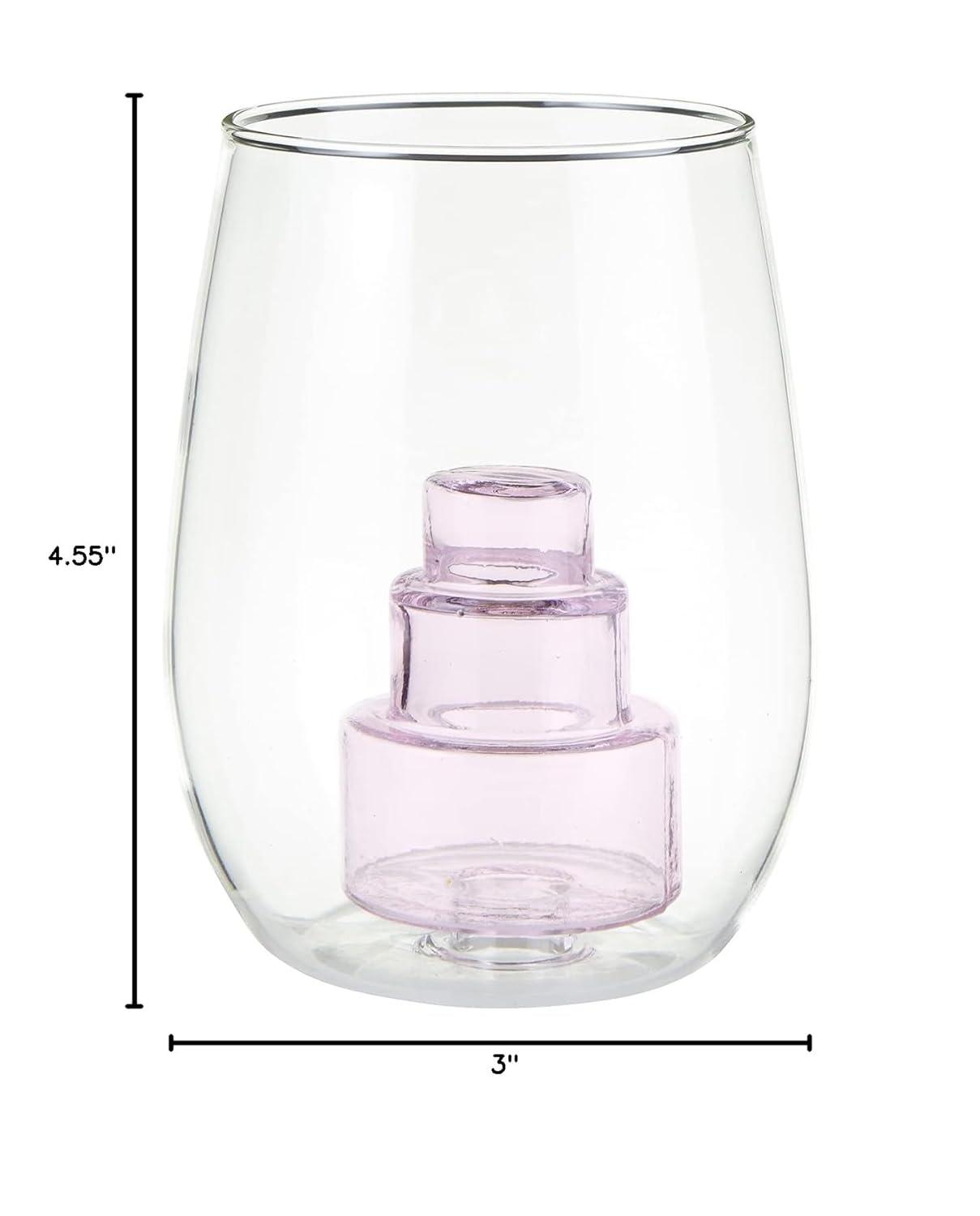 Slant Collections 3D Wine Glass Stemless Wine Glass With Figurine, 16-Ounces, Cake