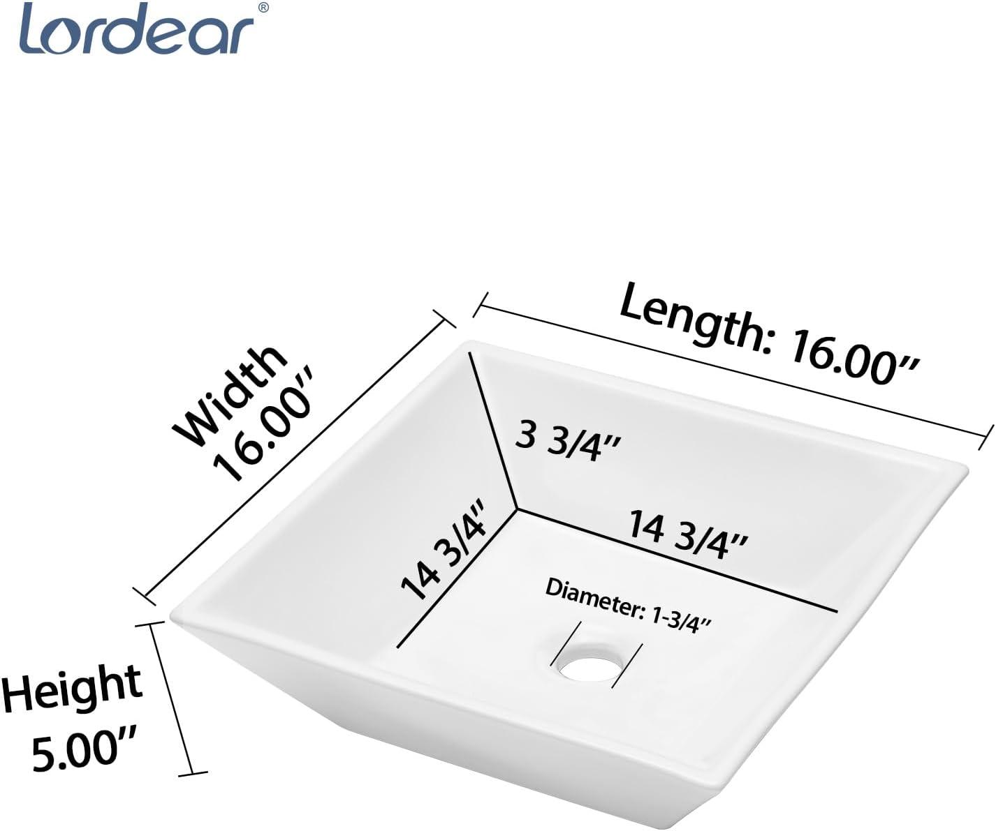 16-Inch White Ceramic Square Above-Counter Bathroom Vessel Sink