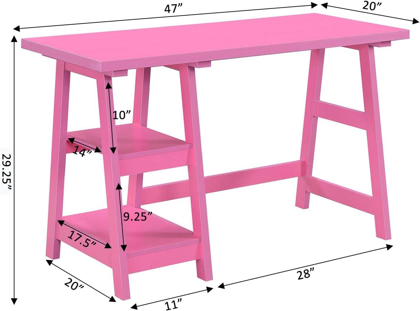 Convenience Concepts Designs2Go 29.25" Tall Trestle Desk with Shelves, Pink