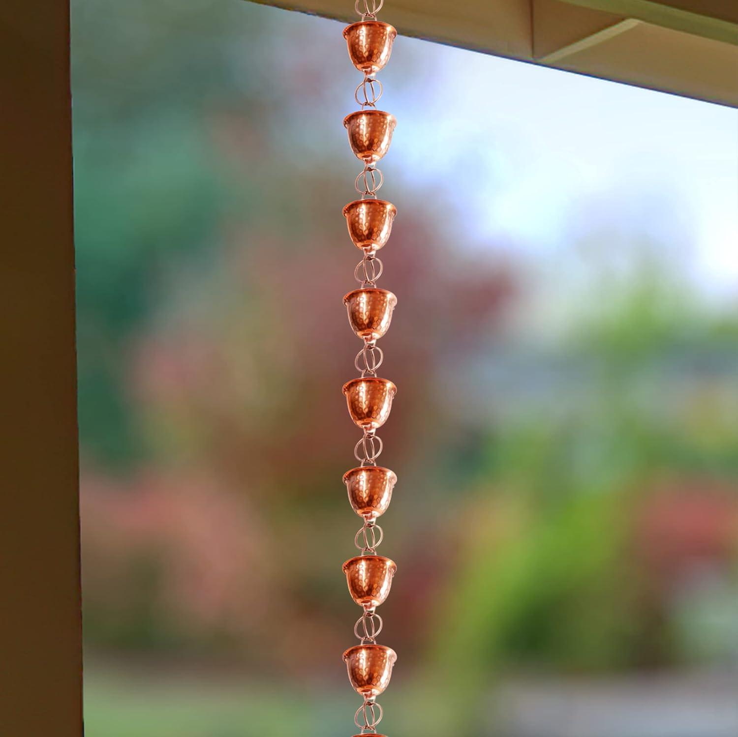 Monarch Rain Chains Pure Copper Hammered Cup Rain Chain Replacement Downspout for Gutters