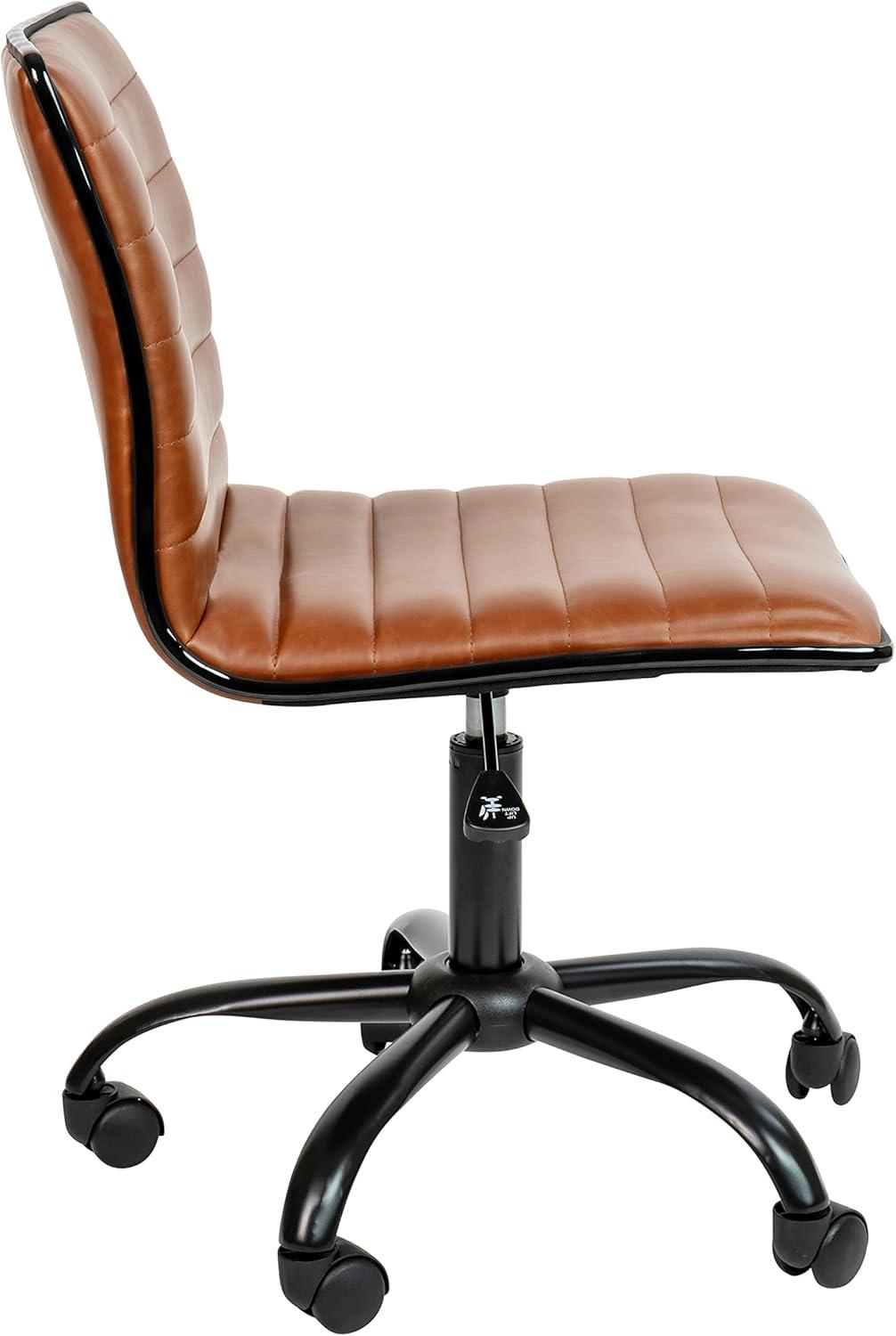 Flash Furniture Low Back Designer Armless Brown Ribbed Swivel Task Office Chair with Black Frame and Base