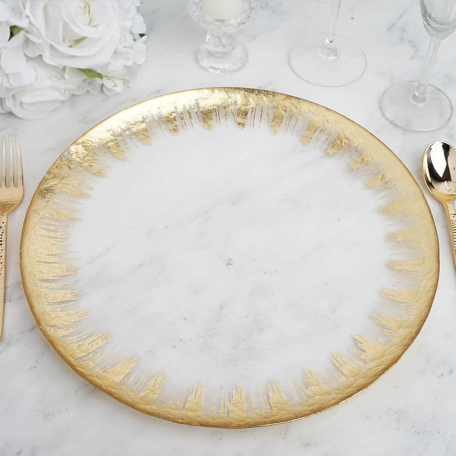 13" Clear Glass Charger Plates with Gold Spray Rim, Set of 8