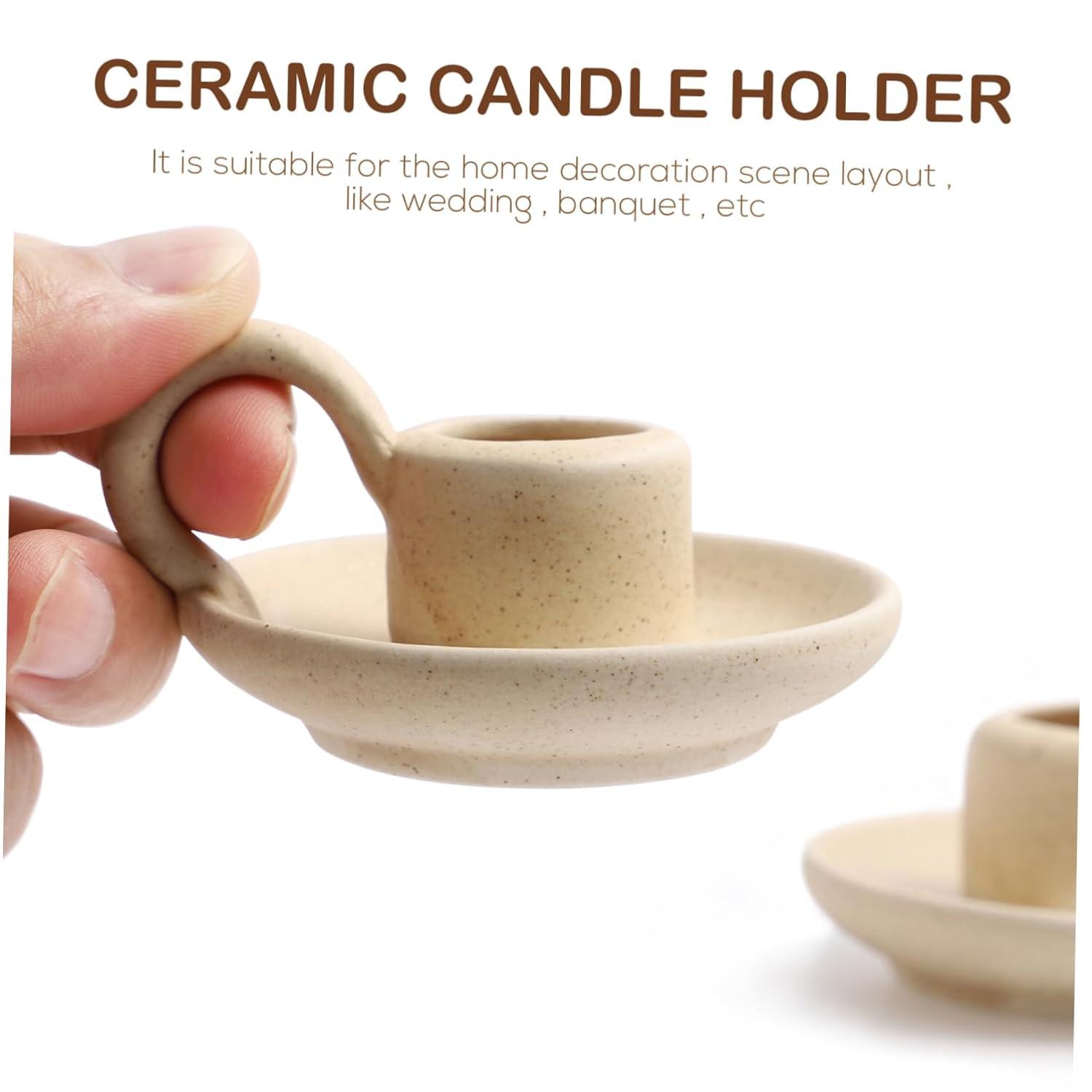 2Pcs Ceramic Candlestick Nordic Style Candleholder Desktop Candle Stand