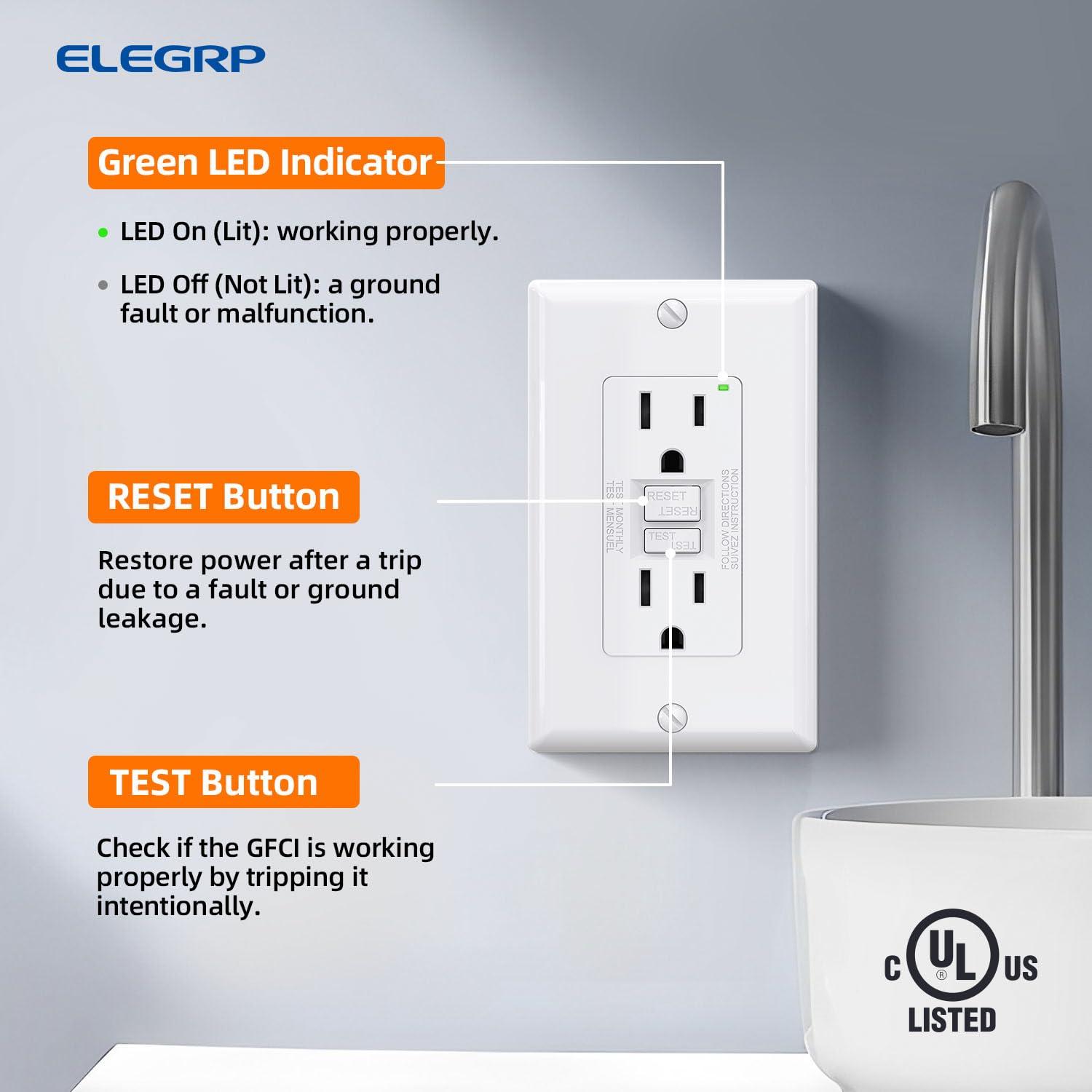 15amp Weather Resistant GFCI Outlet, Tamper Resistant GFI Receptacle with LED Indicator, Decor Wall Plate and Screws Included, ETL Certified, White 4 Pack