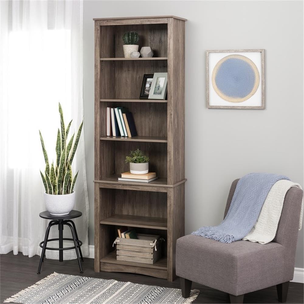 Prepac Tall 6-Shelf Bookcase, Drifted Gray