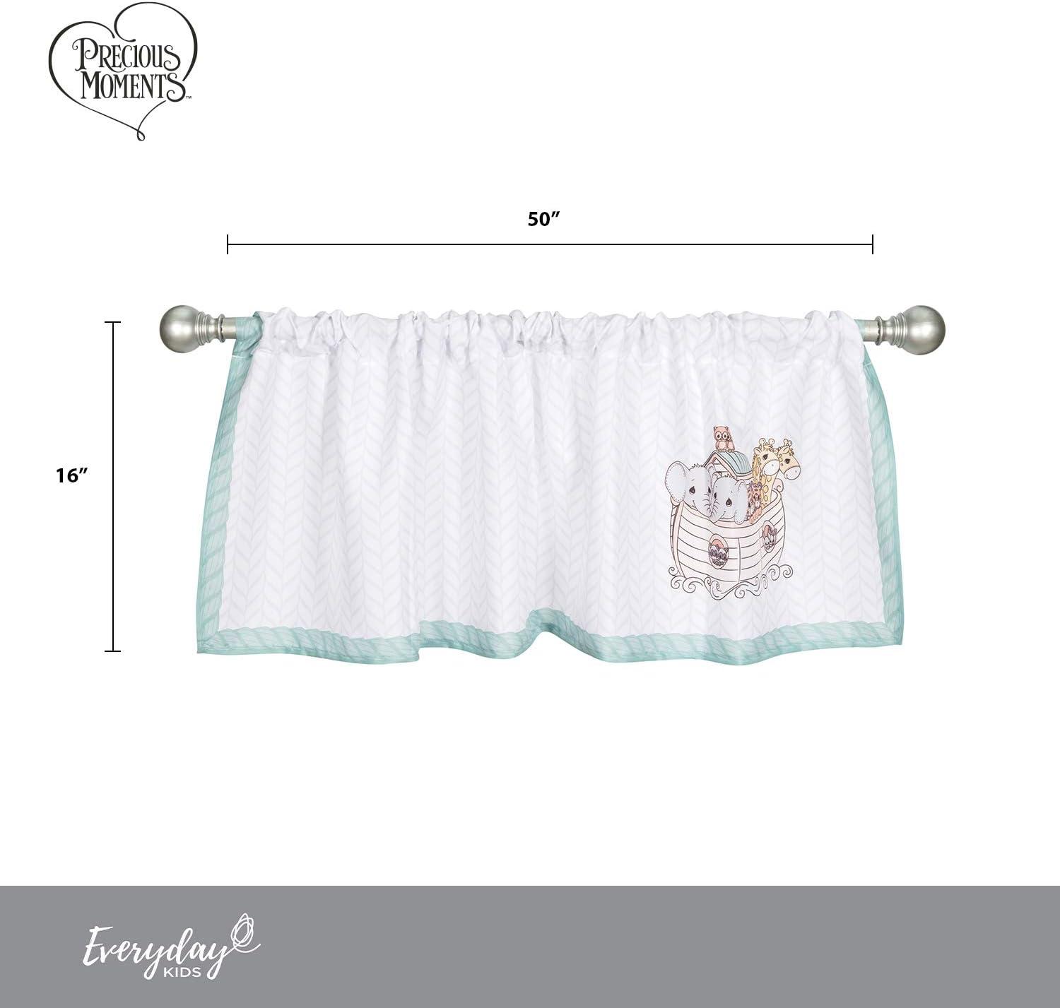Everyday Kids Precious Moments Noah’s Ark Valance – 60x15” Window Décor with Giraffes, Tigers, Elephants and Blue Border for Baby and Toddler Boys