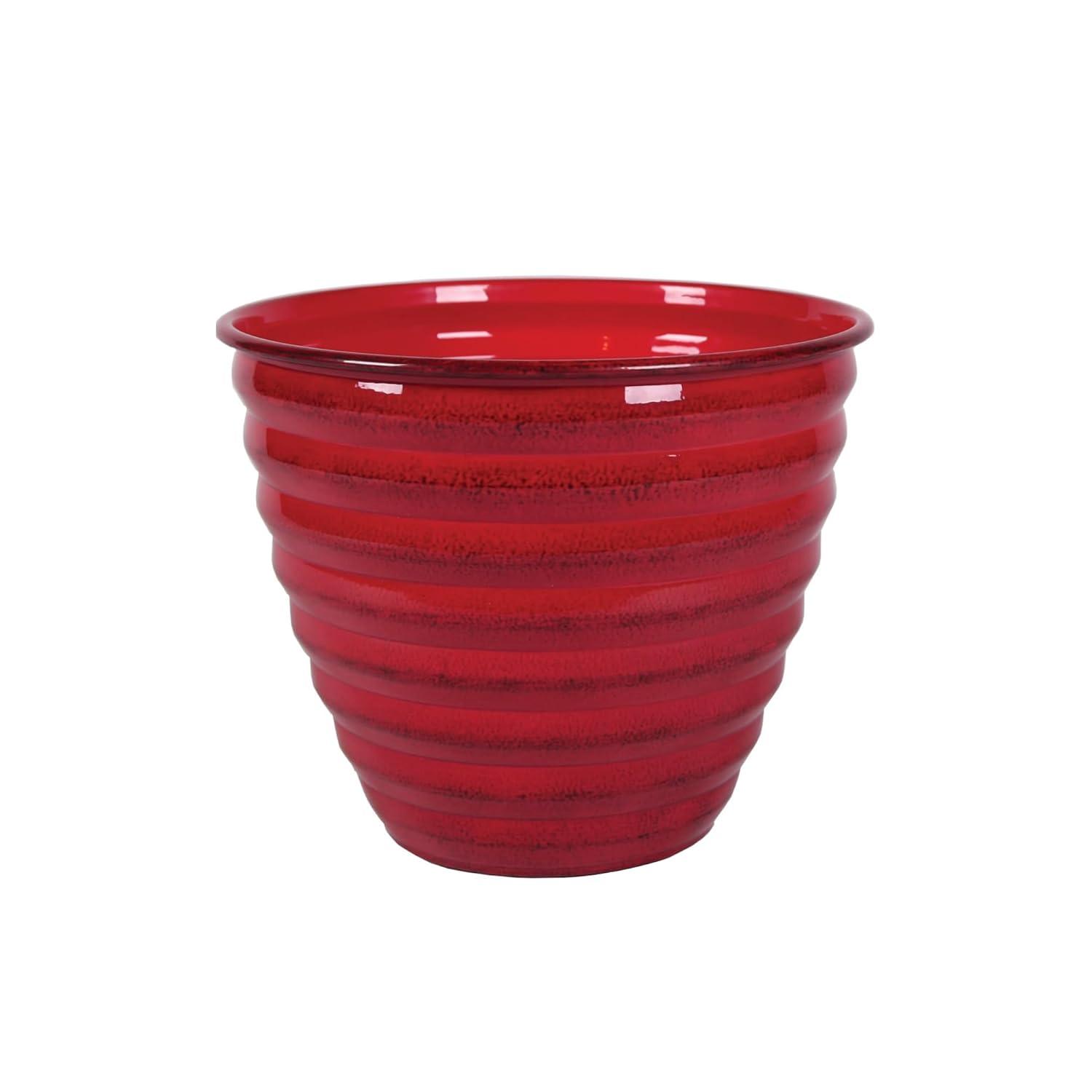 Robert Allen Home & Garden Ironstone 12" Avondale Round Metal Planter in Autumn Blaze