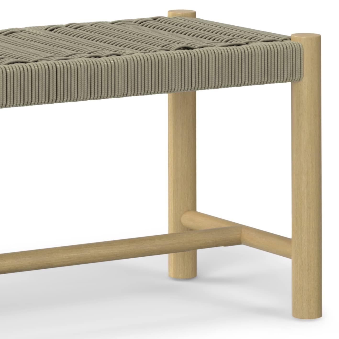 Simpli Home Dahlia 46"W Solid Acacia Contemporary Outdoor Bench with Weather-Resistant Rope Seating