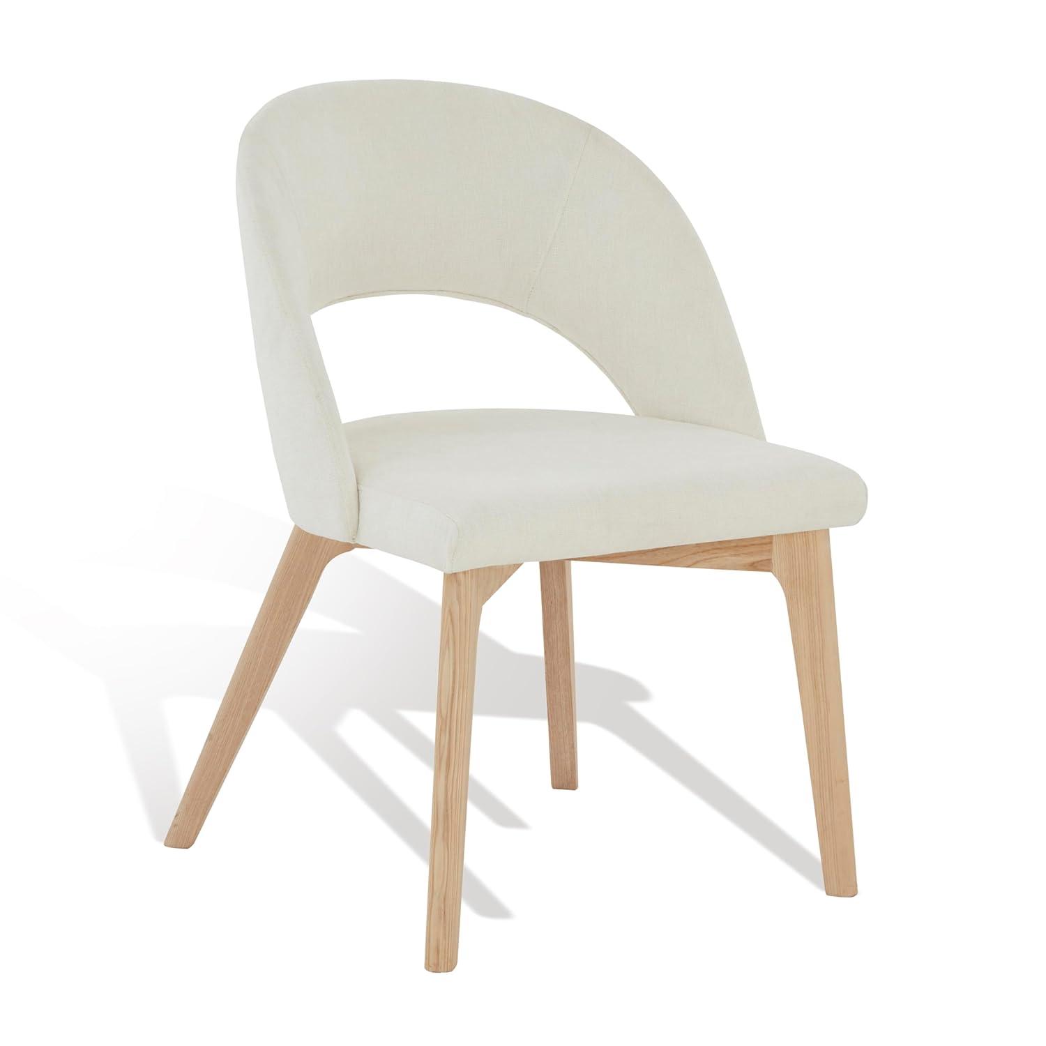 SAFAVIEH Couture Rowland Mid-Century Linen Solid Dining Chair, Ivory/Natural