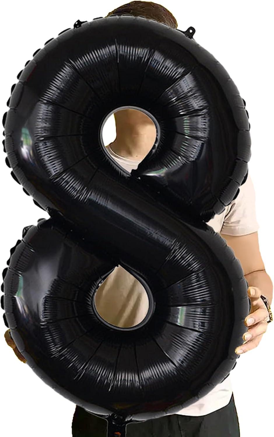 40 Inch Large Black Number 8 Balloon Extra Big Size Jumbo Digit Mylar Foil Helium Balloons for Birthday Party Celebration Decorations Graduations Wedding Anniversary Baby Shower Supplies Photo Shoot