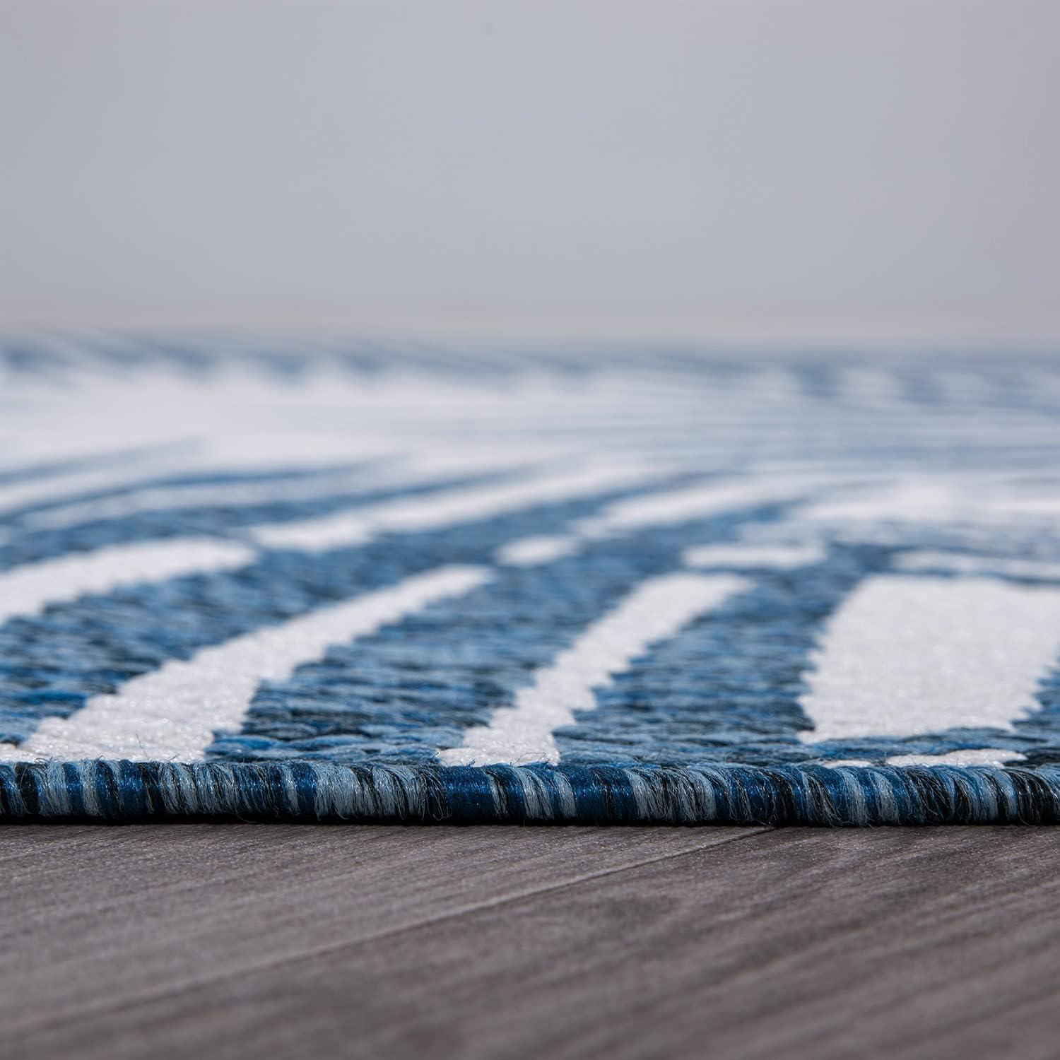 World Rug Gallery Contemporary Distressed Leaves Textured Flat Weave Indoor/Outdoor Area Rug - NAVY 7'10"X10'