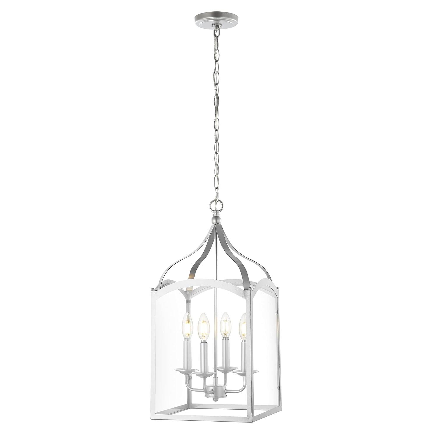11" LED 4-light Ruth Classic Lantern Metal/Glass Pendant Silver - JONATHAN Y: ETL Listed, Adjustable Height