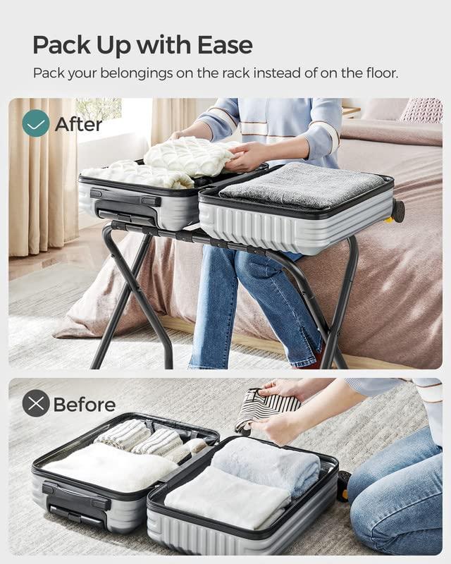 BINO Luggage Rack, Pack Of 2, Luggage Racks For Guest Room, Suitcase Stand, Steel Frame, Foldable, For Bedroom, Black