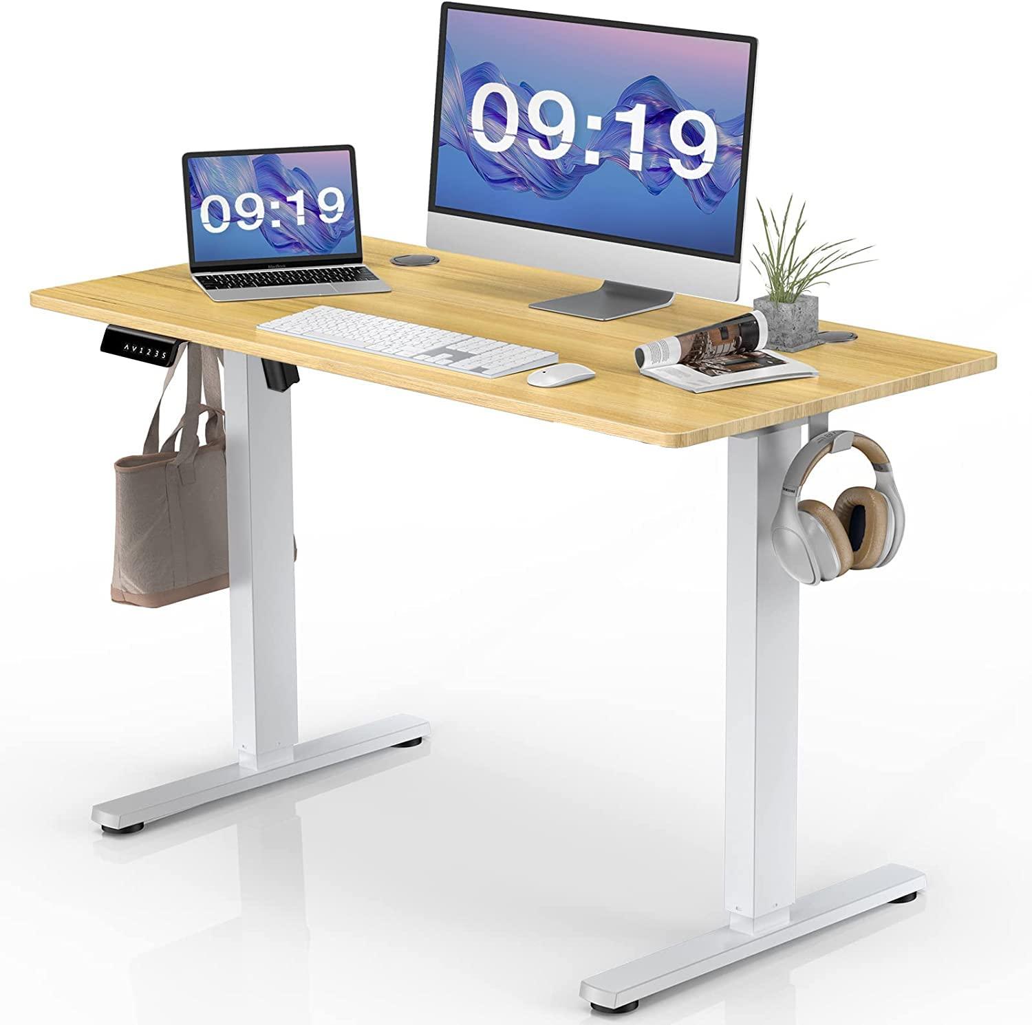 SMUG Standing Desk, 55 x 24 in Electric Height Adjustable Computer Desk Home Office Desks Sit Stand up Desk Computer Table with Memory Controller/Headphone Hook, Natural