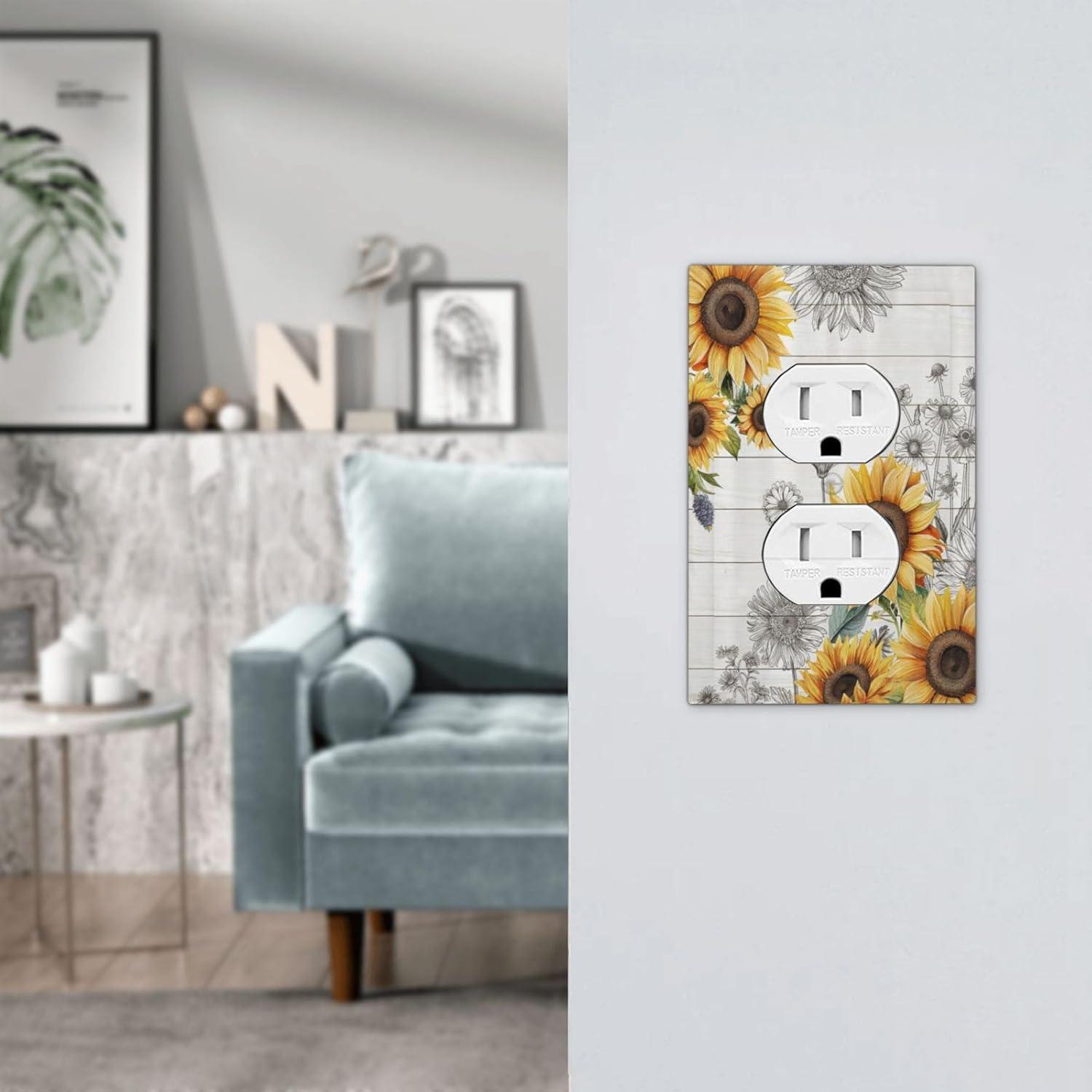 ZICANCN Outlet Covers Wall Plate, Sunflowers Nature Beige Background Light Switch Cover Decorative, Duplex Toggle Combo 1-Gang