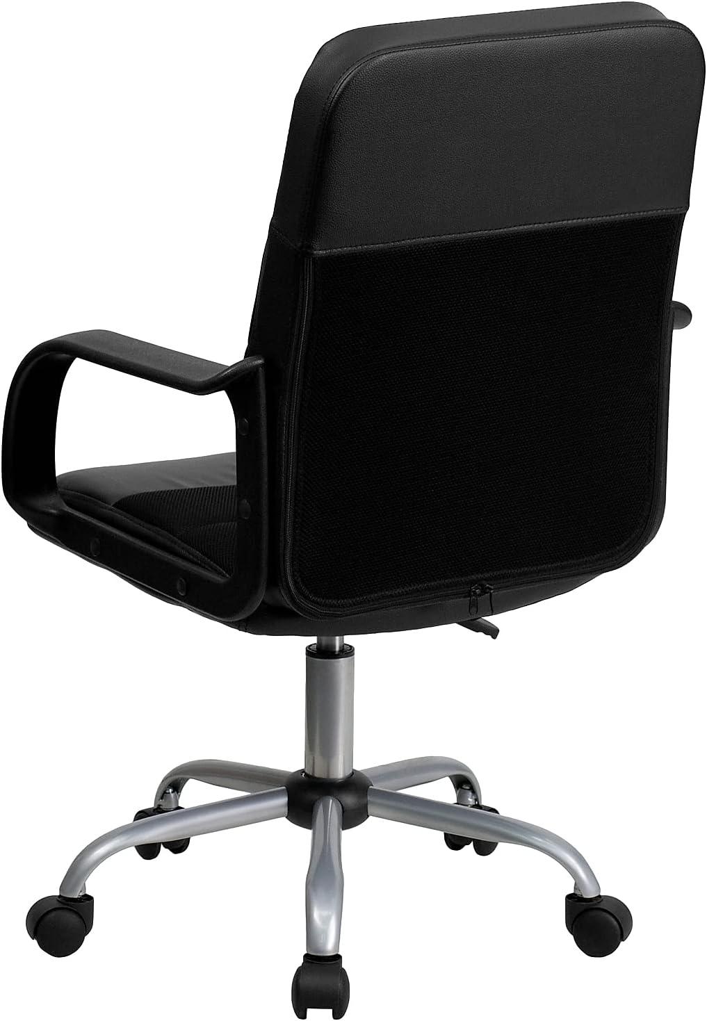 Flash Furniture Manor Mid-Back Swivel LeatherSoft Ergonomic Desk Chair with Headrest, Black