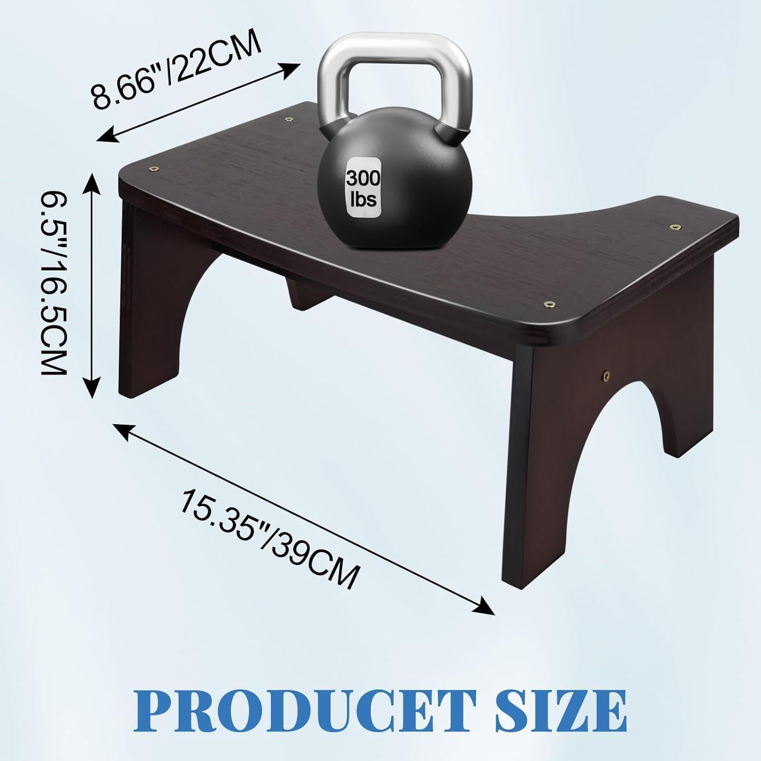 Bamboo Toilet Stool for Adults, 6.5" Toilet Stool Squat Adult Kids, Portable Simple Curve Squat Toilet Potty Stool, Non-Slip Poop Stool for Bathroom, Improve Squatting Posture and Comfort (Wood)