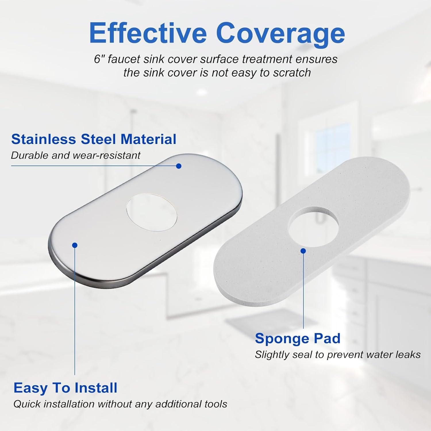 Greenspring 6 Inch Bathroom Vessel Vanity Sink Faucet 4" Hole Cover Deck Plate Escutcheon Chrome