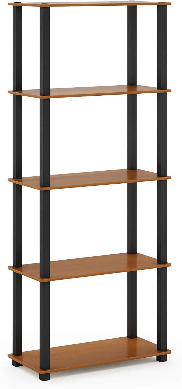 Furinno 5-Tier Tall Decorative Bookshelf Storage Bookcase Open Multipurpose Shelves Display Rack for Living Room&Home Office,Light Cherry/Black