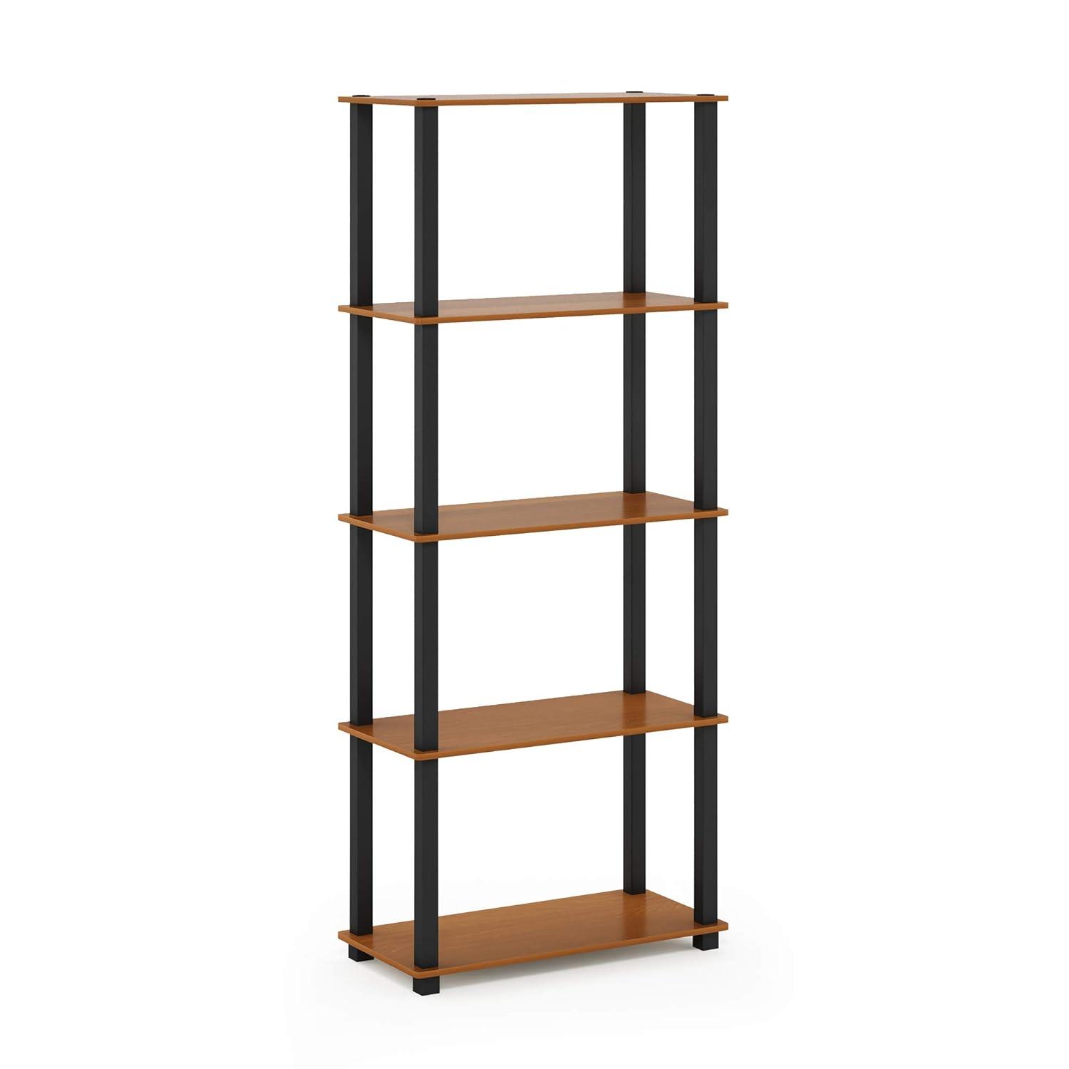 Furinno 5-Tier Tall Decorative Bookshelf Storage Bookcase Open Multipurpose Shelves Display Rack for Living Room&Home Office,Light Cherry/Black
