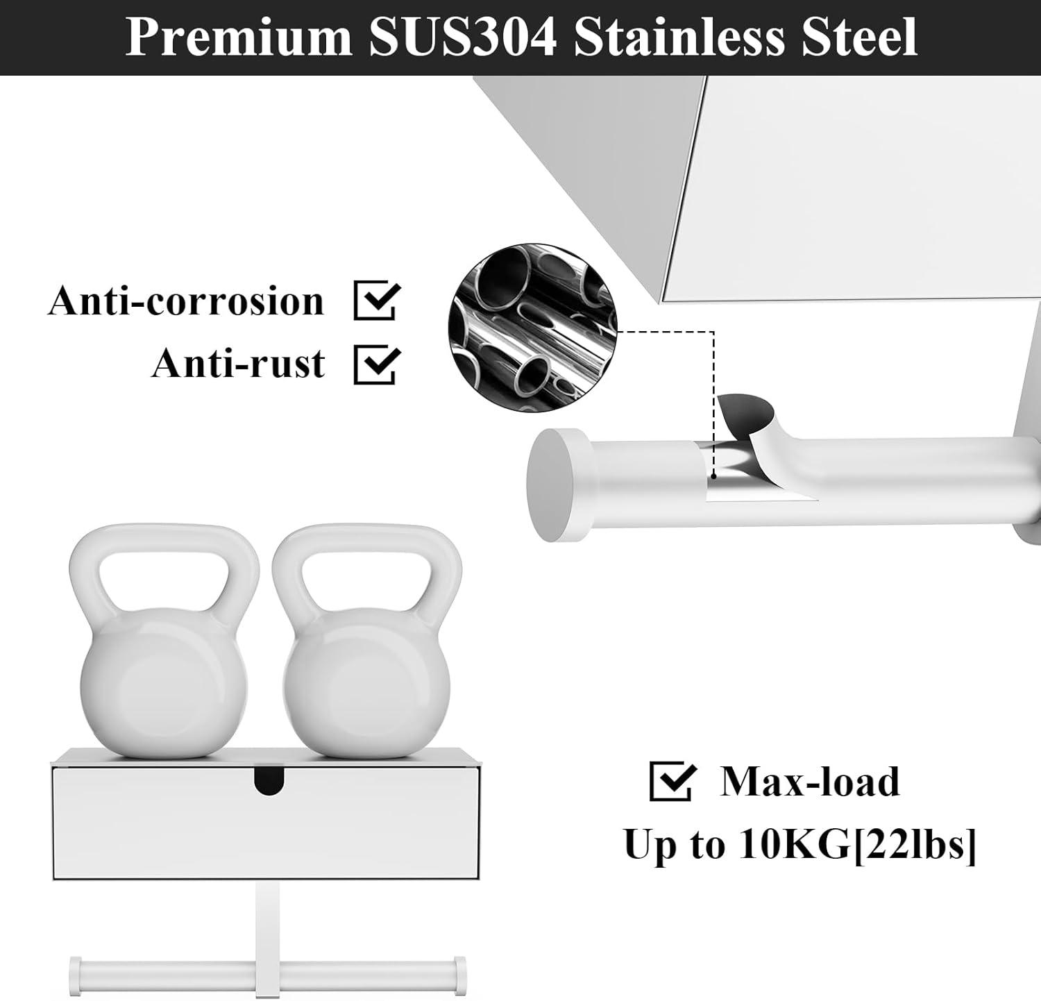 White Stainless Steel Double Roll Toilet Paper Holder with Storage Shelf