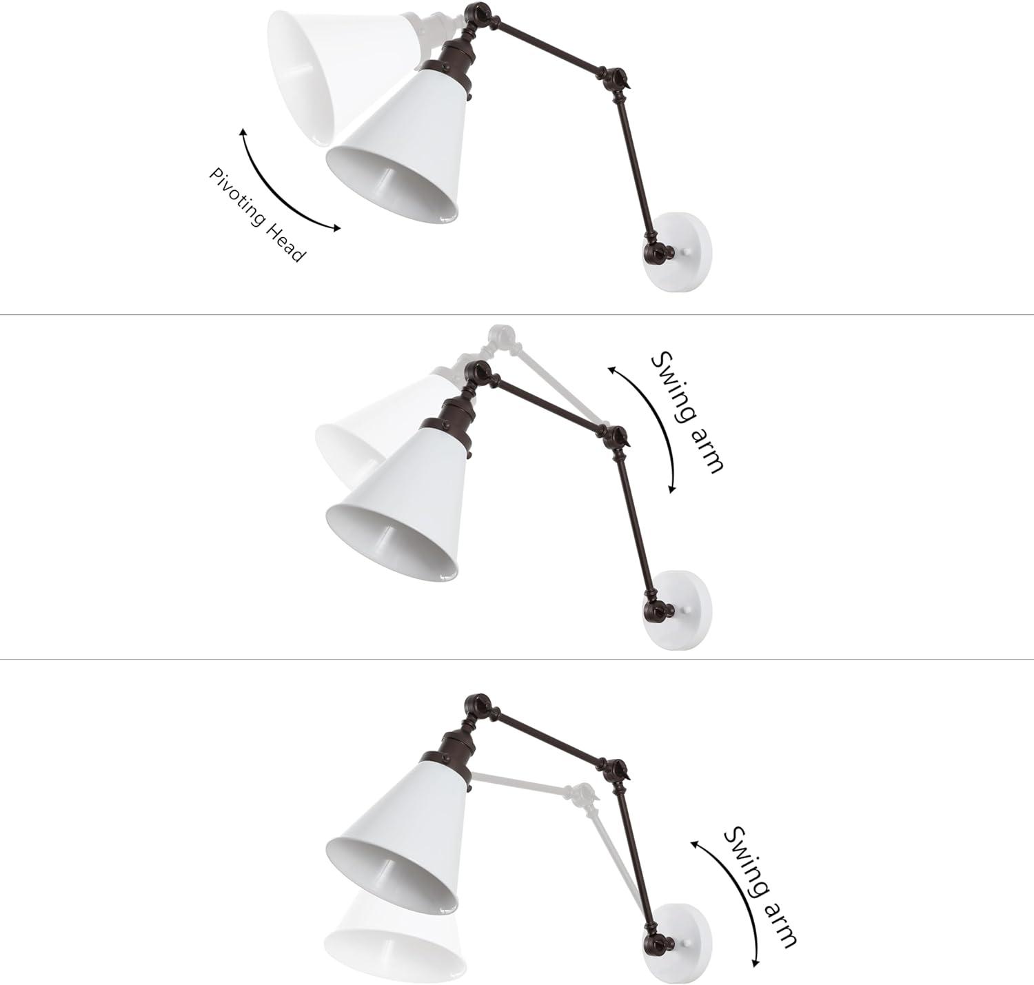 JONATHAN Y Rover 7" Classic Industrial Metal Adjustable Arm LED Wall Sconce, White/Oil Rubbed Bronze (Set of 2)