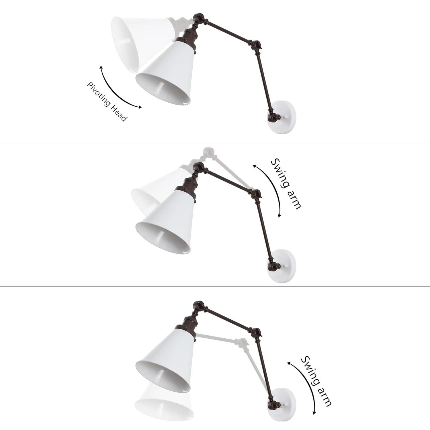 JONATHAN Y Rover 7" Classic Industrial Metal Adjustable Arm LED Wall Sconce, White/Oil Rubbed Bronze (Set of 2)
