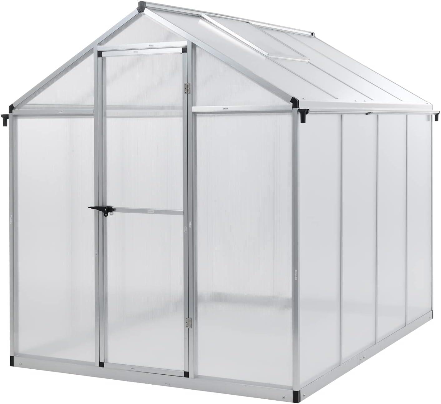 6' x 8' Clear Polycarbonate Greenhouse with Aluminum Frame