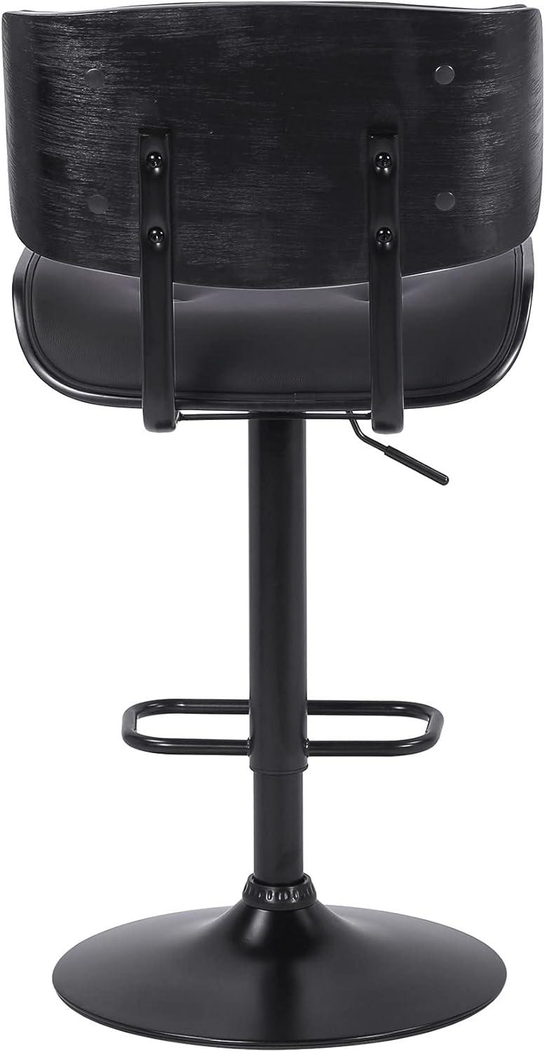 Adjustable Black Tufted Faux Leather and Black Wood Swivel Barstool.