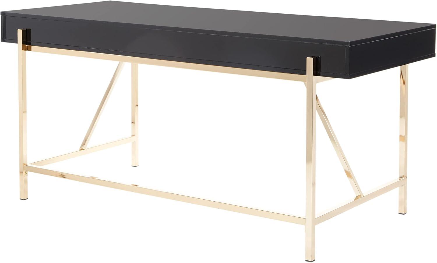 Broadway Desk with Black Gloss Finish and Gold Frame