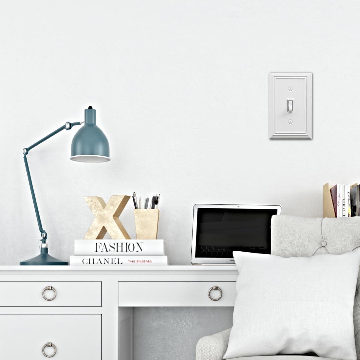 Modern Decorative Wall Plate Switch Plate Outlet Cover, Vintage Retro Wood Grain Design(Single Toggle-4 Pack, White)