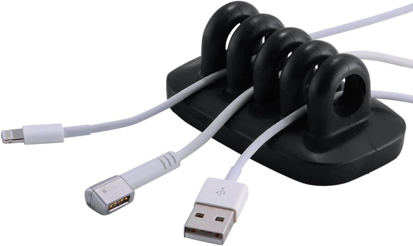 Black Weighted Desktop Cable Clip Holder with Four Slots