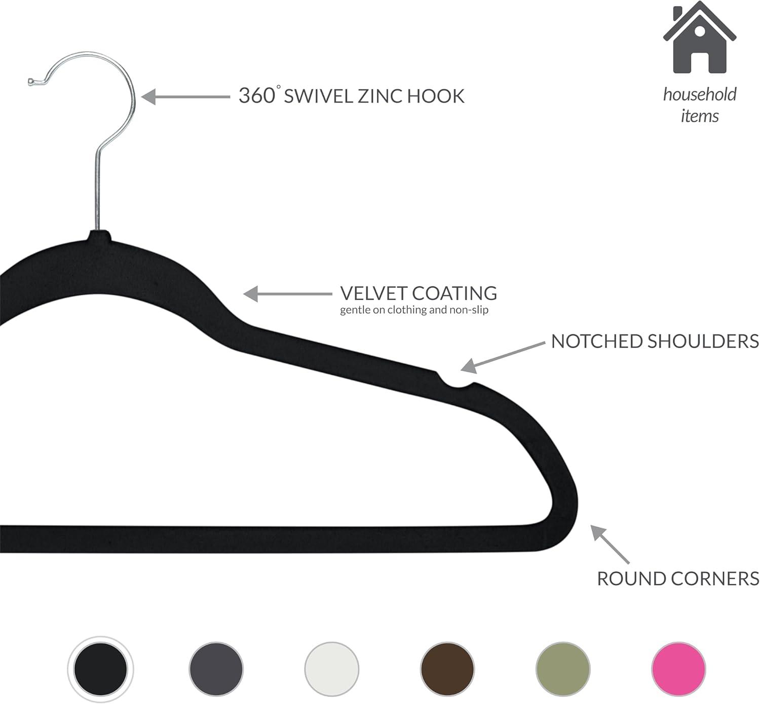 Simplify Slim Velvet Clothes Hangers | 50 Pack | Non-Slip | Shirts | Suit | Pants | Dresses | Garments | Closet Storage & Organization | Durable | Black